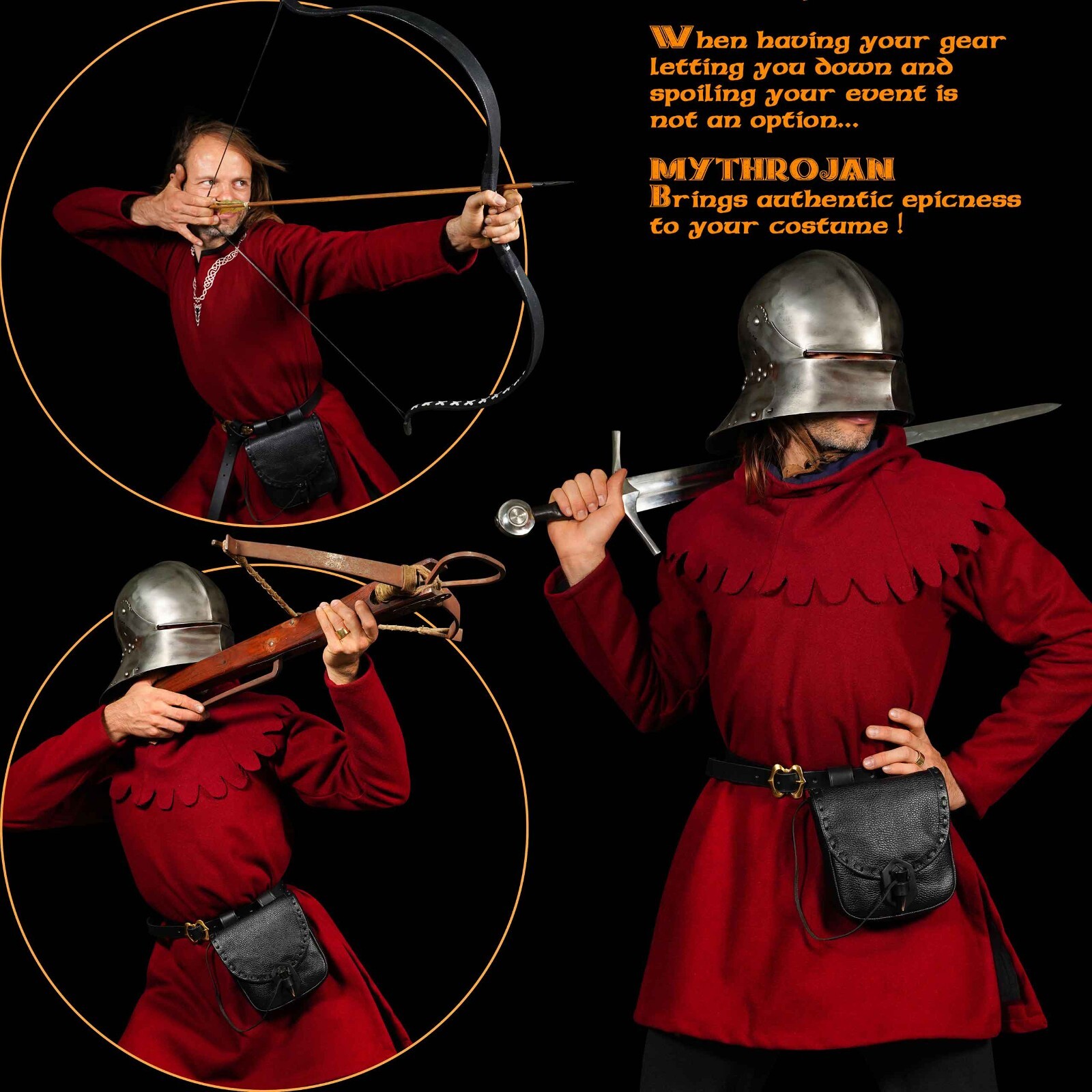 Medieval Leather Belt Pouch Renaissance Waist Pouch Costume Accessory - Black