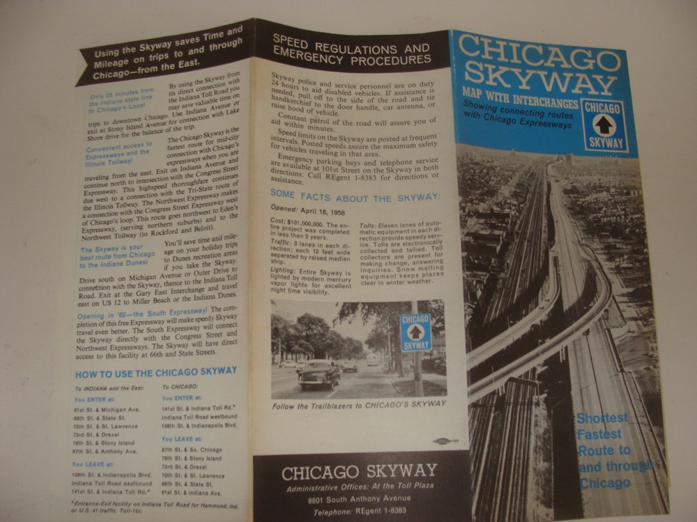 Chicago Skyway Map c. 1962 Expressway Interchanges