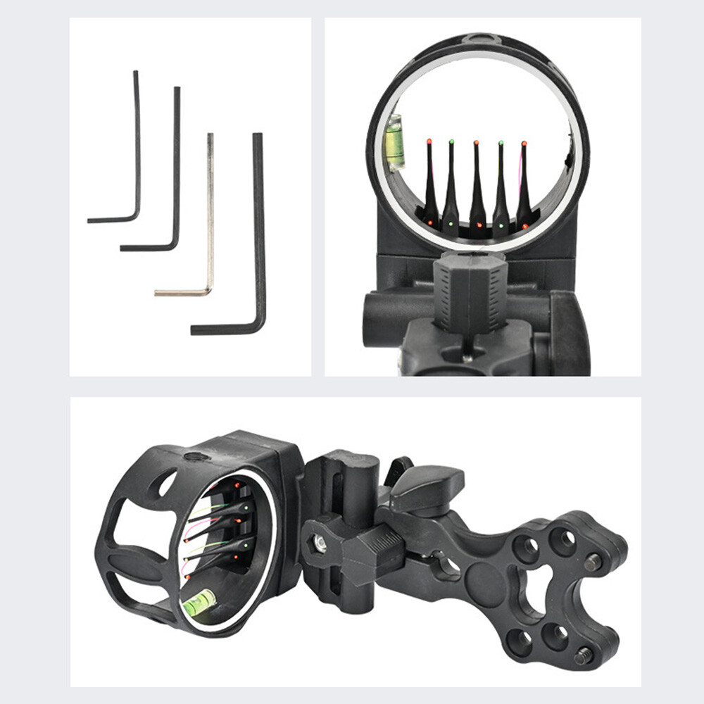5 Pin Compound Bow Sight Adjustable Archery Hunt 0.019" Fiber Optic Level Bubble
