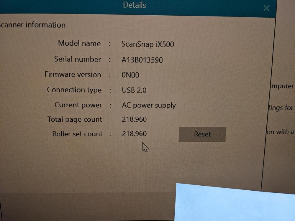 FUJITSU SCANSCAP IX500 DOCUMENT SCANNER (NO POWER SUPPLY)