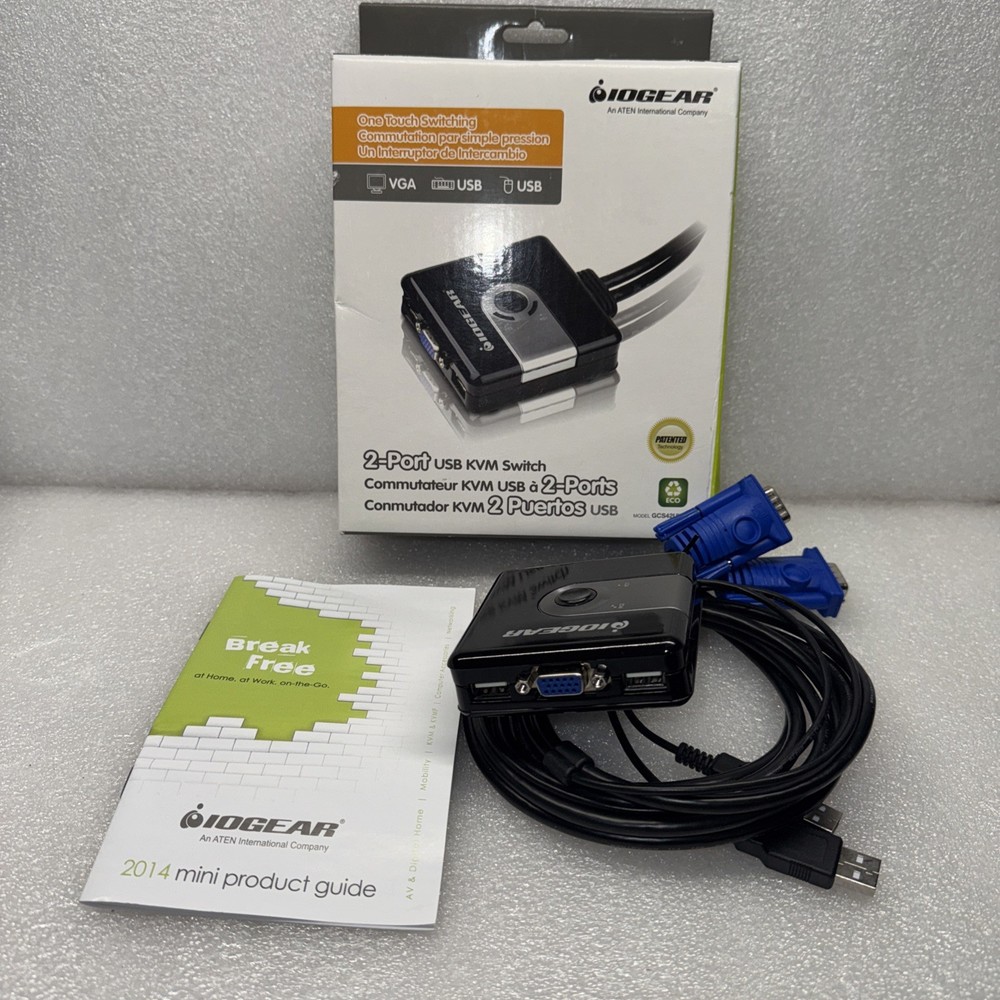 IOGEAR 2-Port USB KVM Switch One Touch Switching
