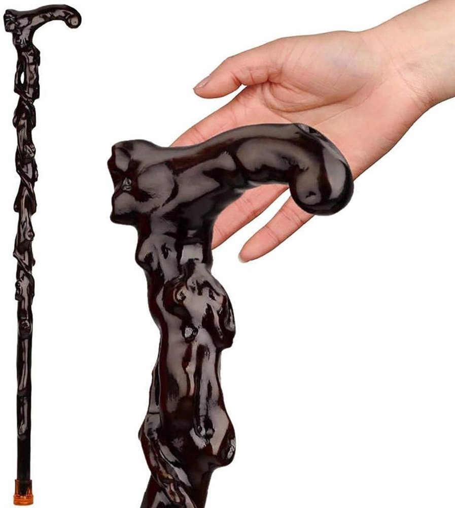 Handmade Ebony Walking Cane with Curved Handle - Elegant Support Stick