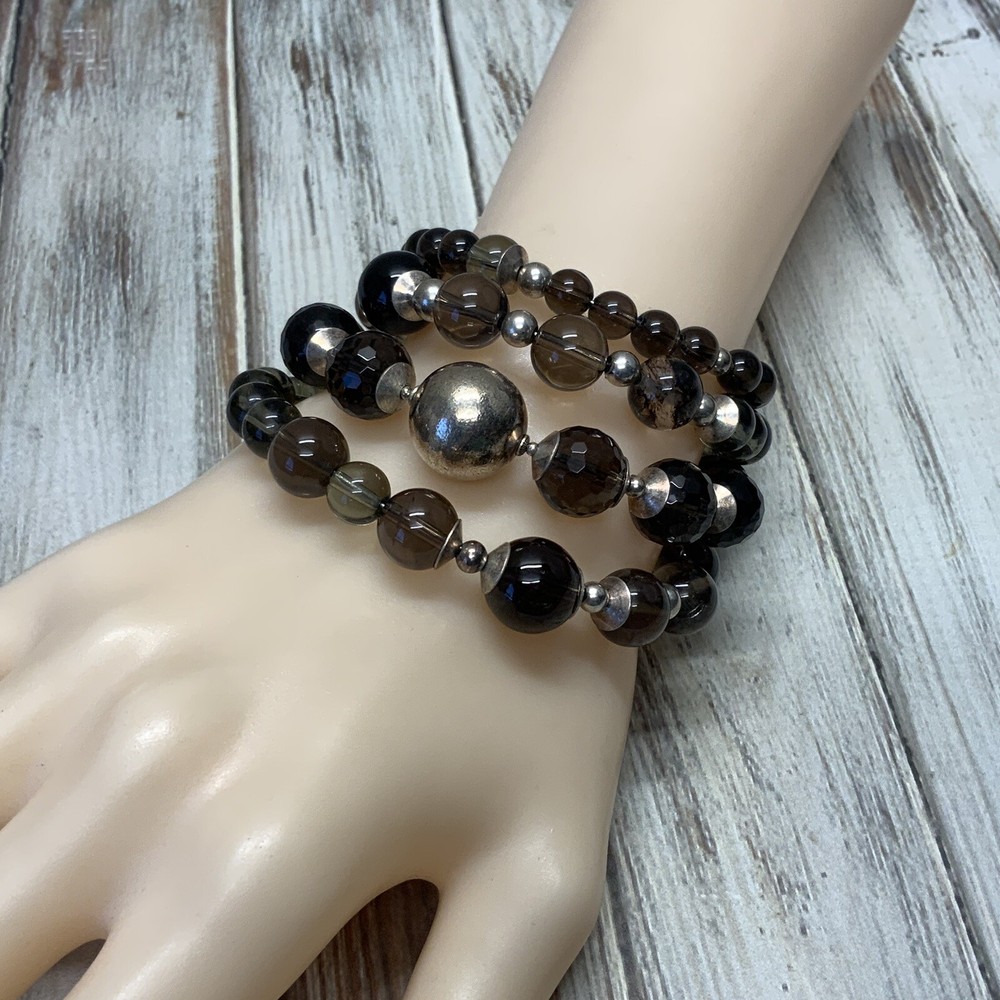 Memory wire twisted wrap smoky quartz bracelet