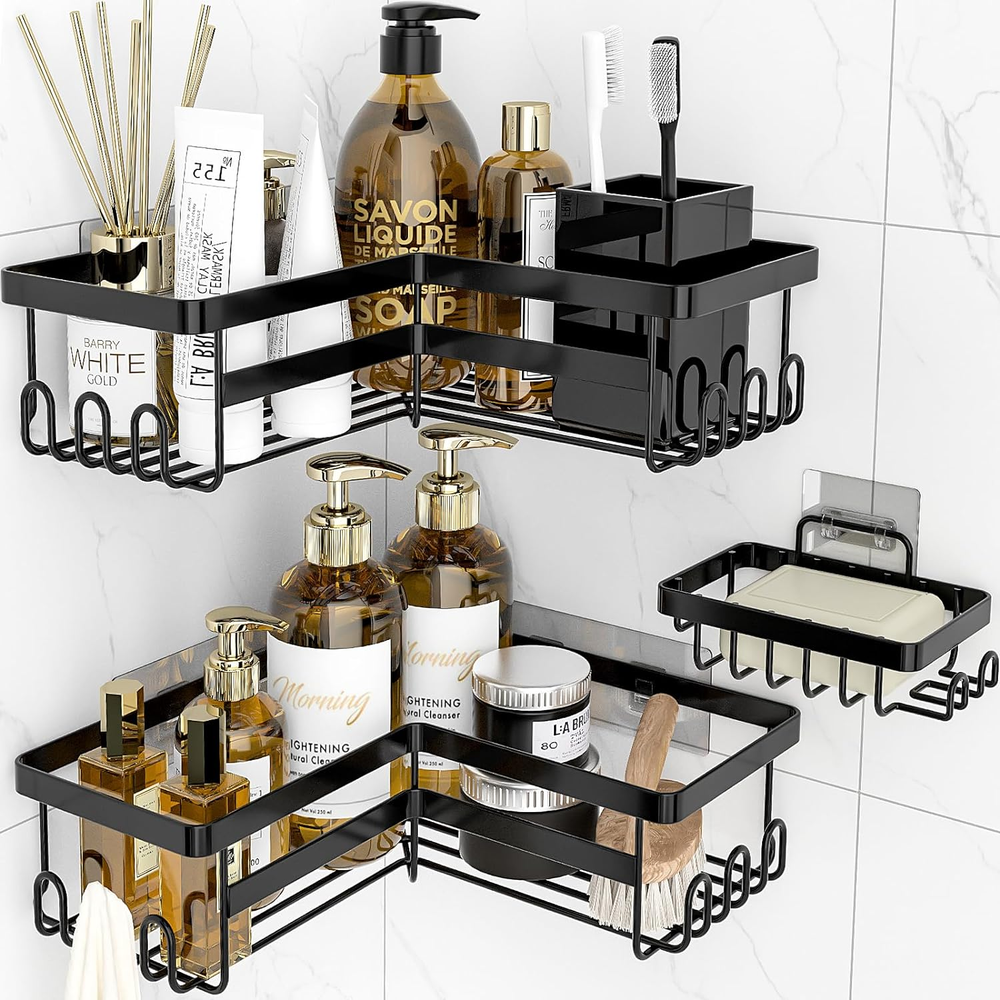 Corner Shower Caddy Adhesive Bathroom Accessories with Soap Holder Storage 3Pack