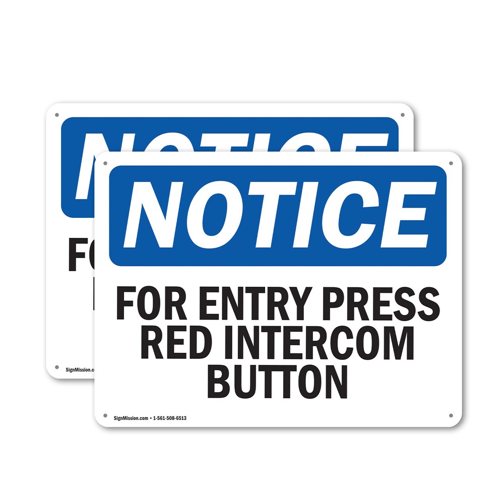 (2 Pack) For Entry Press Red Intercom Button OSHA Notice Sign Decal Metal