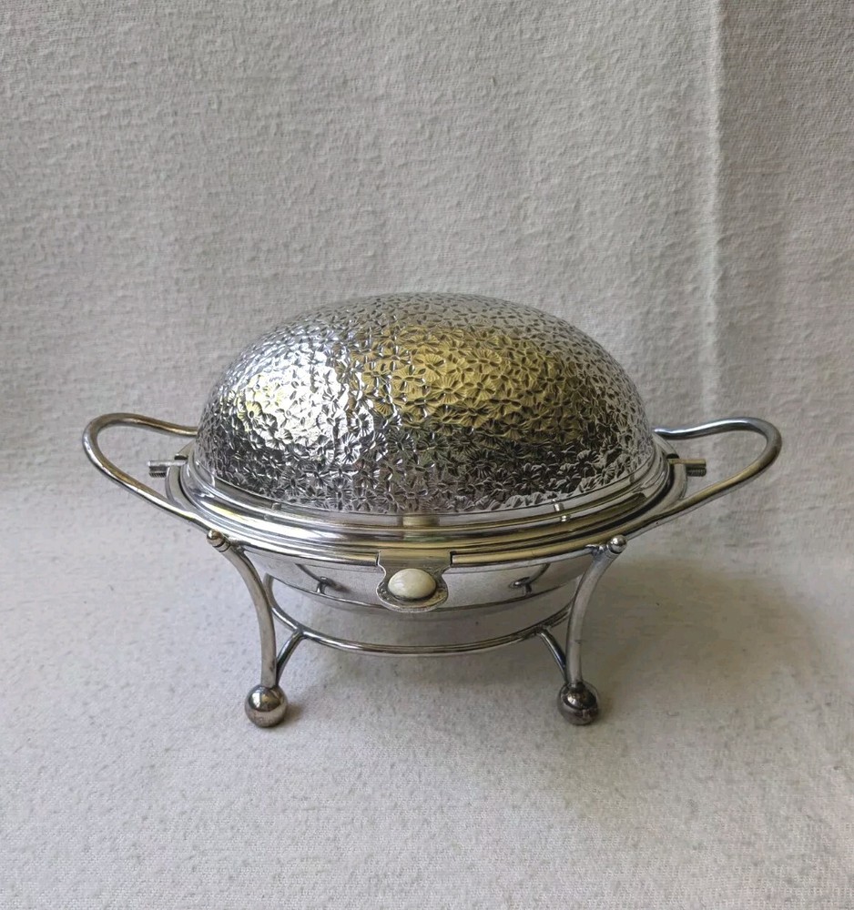 James Dixon Silverplate Small Rolltop Dome Serving Dish W/ Pyrex Insert
