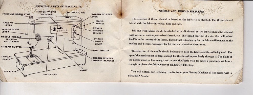 Sewing Machine Instruction Booklet Singer Model 337 1964