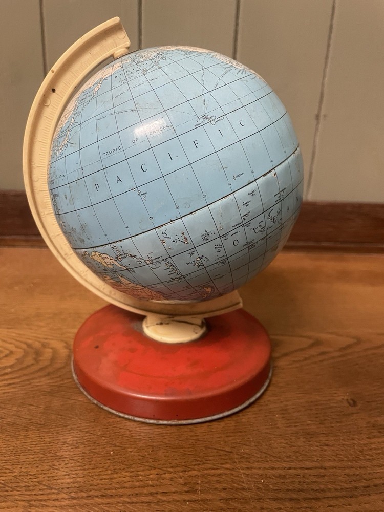 Vintage Terrestrial Tin Globe, 1950s