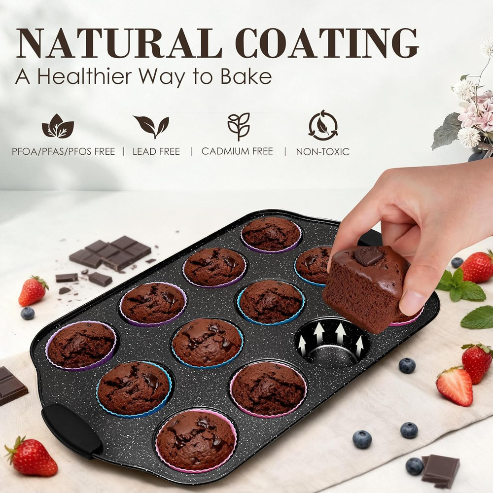 Baking Pans Set Nonstick, Bakeware Sets Stackable with Silicone Handles, 22 Pie