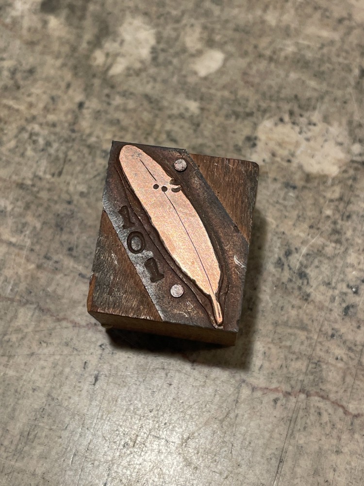 Printing Letterpress Printers Block Small Copper Feather (1374)