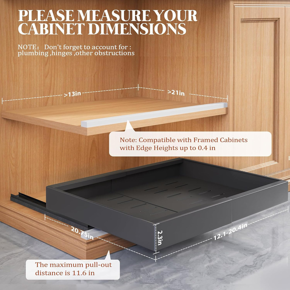 2 Pack 21" Deep Pull Out Cabinet Organizer Expandable（Width 15.1"-26.3"） White+4