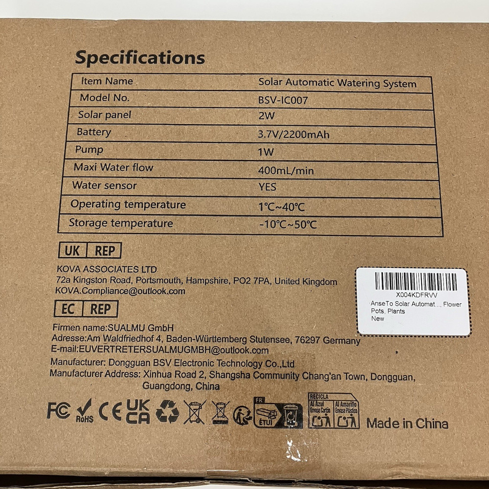 NEW - Anset solar automatic drip watering system 15 m hose