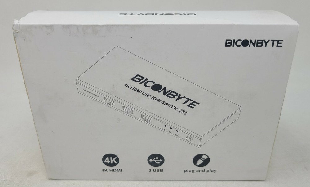 BICONBYTE 4K HDMI 3 USB KVM SWITCH 2X1. NEW
