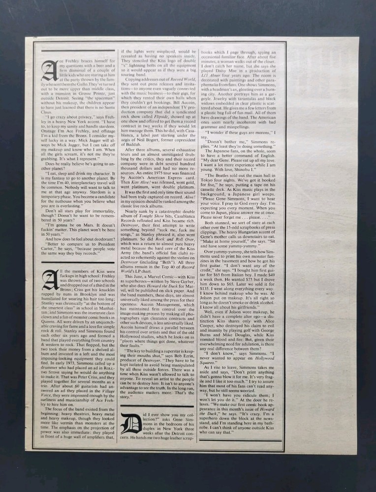 Kiss 5 Page Complete Article With Pictures 1977