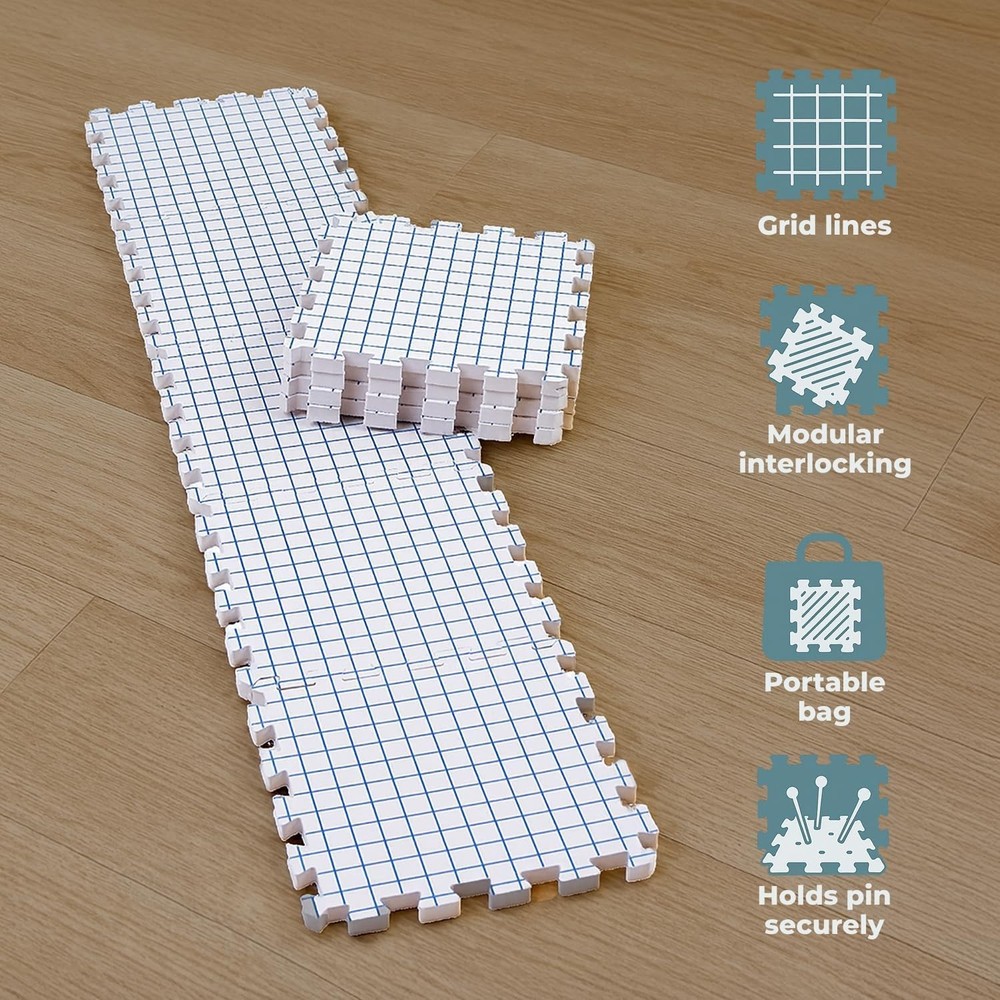 Knitting Blocking Mat Set - Gridlines, T-Pins, Storage Bag