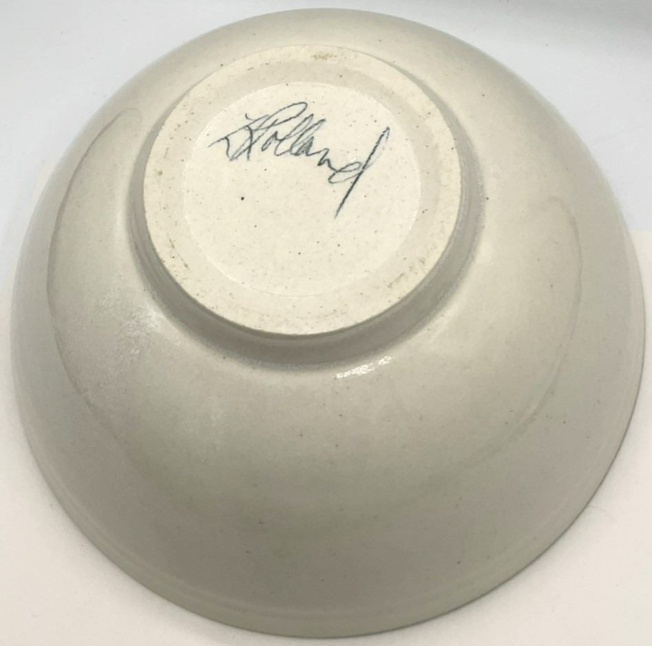 L Pollard Signed Art Pottery Mixing Bowl Signed Hand Made Spring Easter Decor