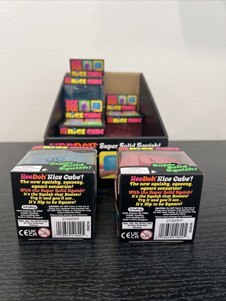 6x NeeDoh Nice Cube Super Solid Squish + Display - (4)Blue & (2)Pink - Fast Ship