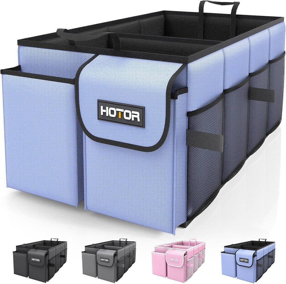 HOTOR Large-Capacity Trunk Organizer - Foldable for SUVs & Medium, Blue