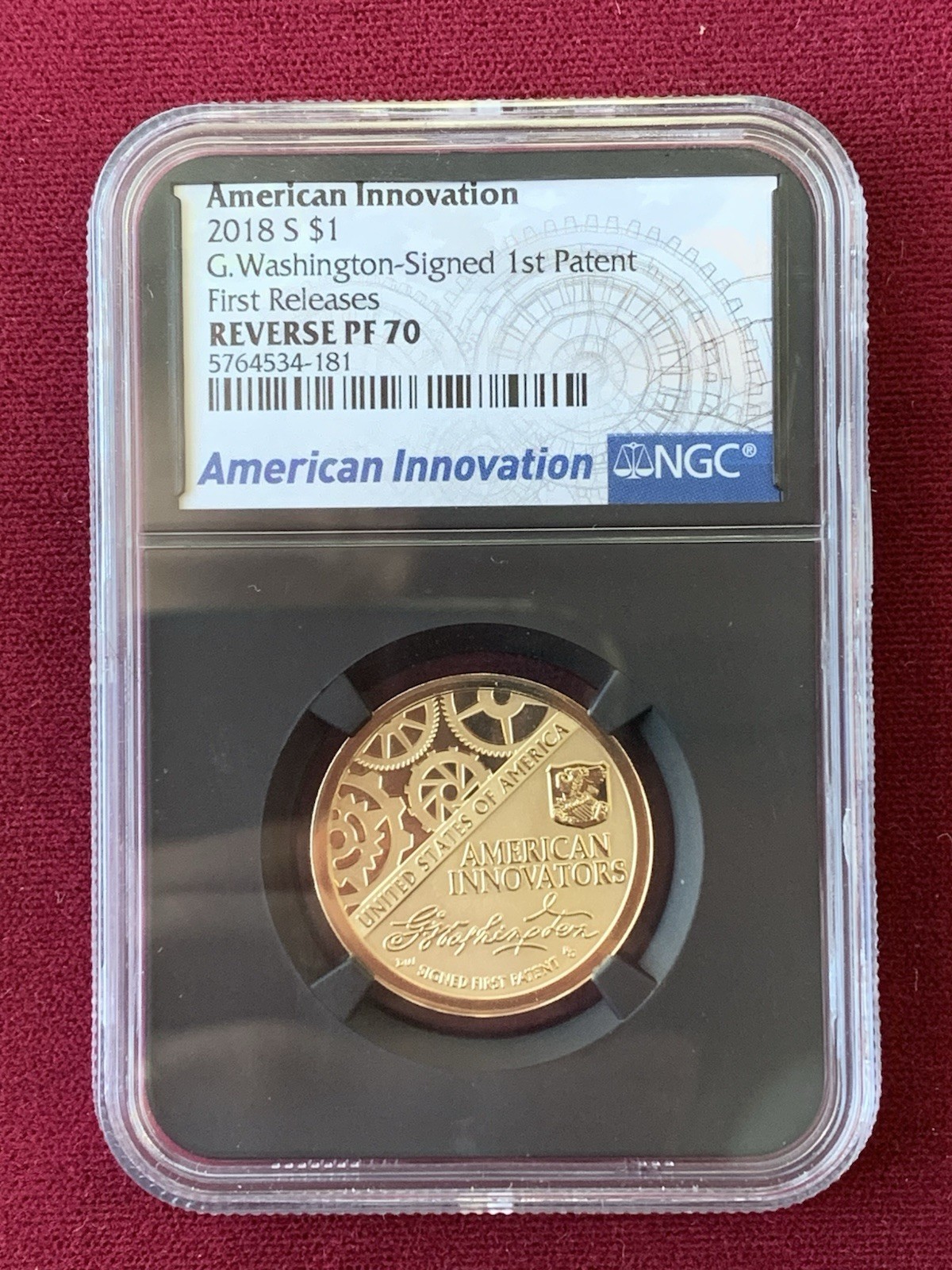 2018-S American Innovation George Washington Signed 1st Patent NGC Reverse PF70