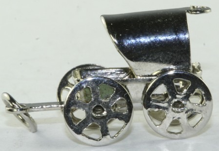 VTG 3D STERLING SILVER MOVABLE COVERED WAGON CHARM