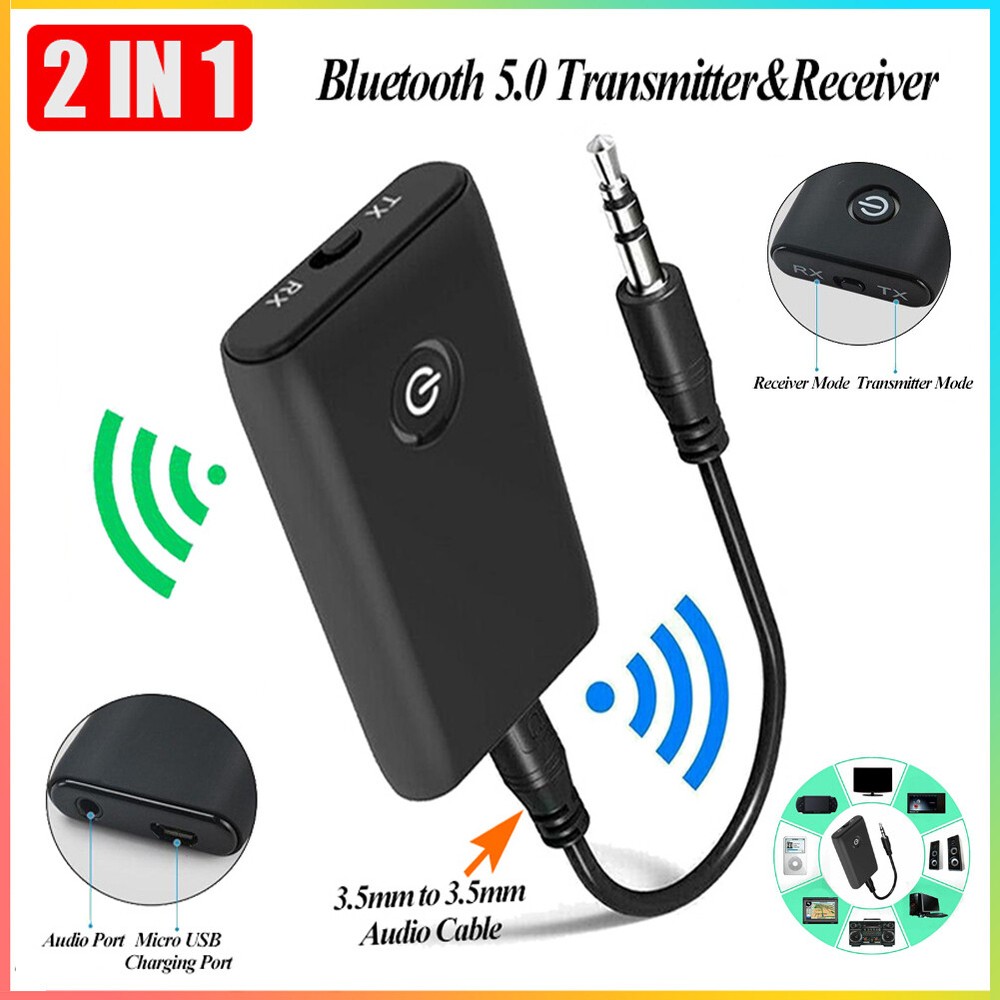 5.0 Bluetooth Transmitter Receiver Wireless 2 in 1 Audio 3.5mm Jack Aux Adapter