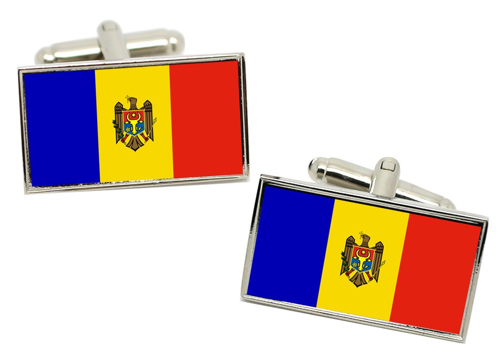 Moldova Flag Cufflinks in Chrome Gift box