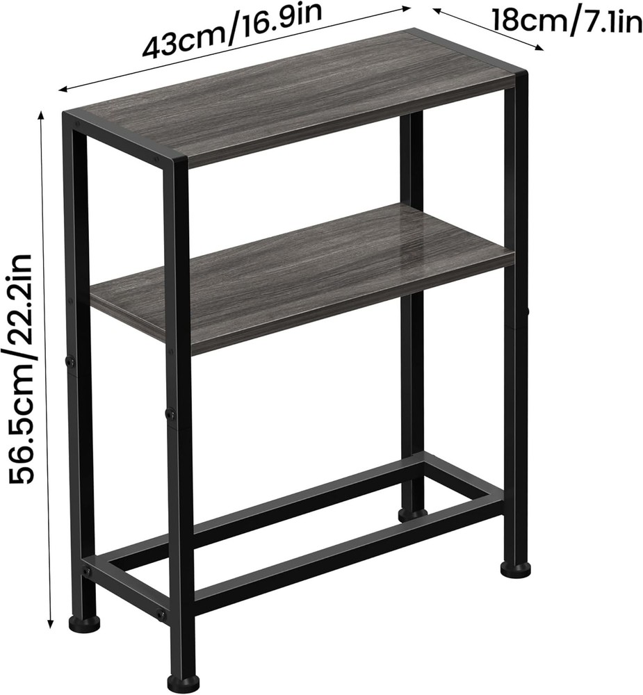 Narrow Side Table Small Space 2-Tier Small End Table W/ Shelf Holder Durable New