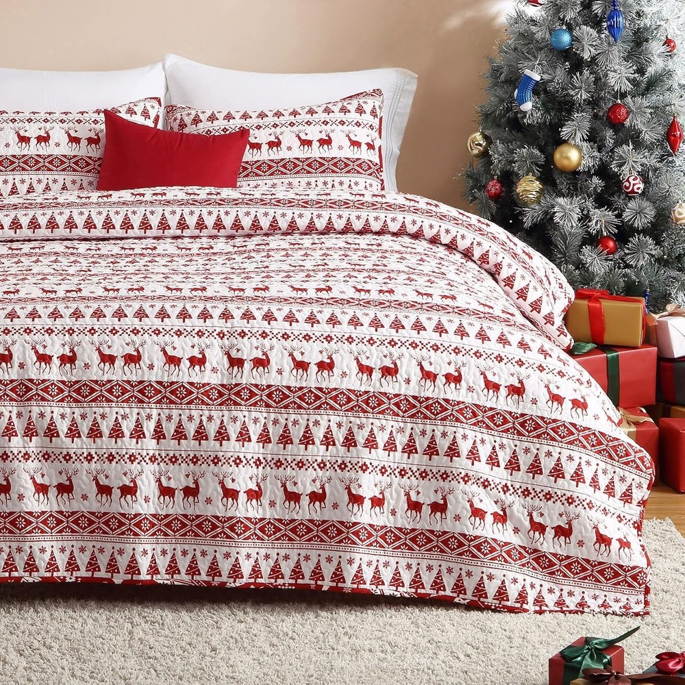 Christmas Quilt Set Queen Size Boho Bedspread Coverlet Sets