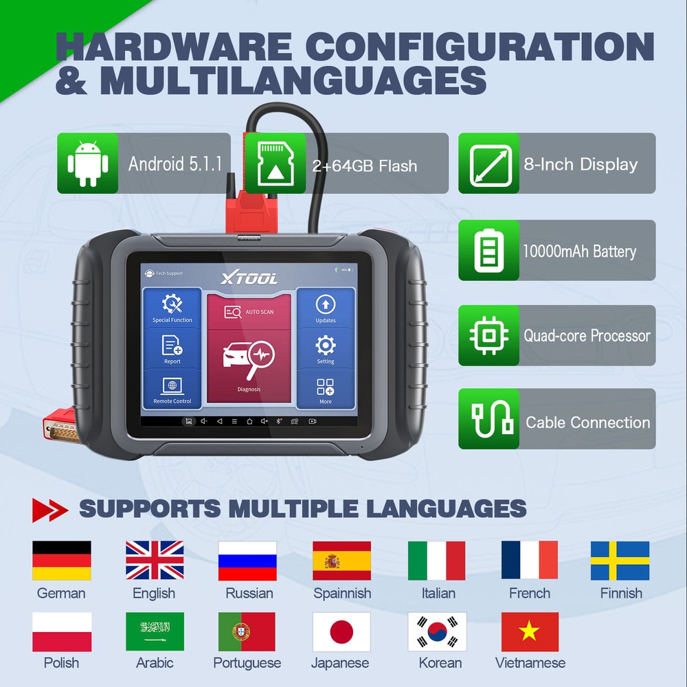 XTOOL D8 OBD2 Bi-Directional Scanner Auto Diagnostic CAN FD Key Programming Tool