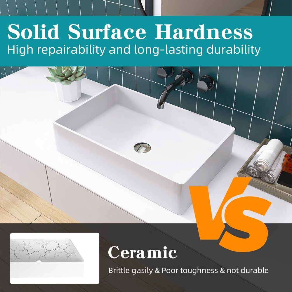MEDUNJESS 22" Rectangular Soild Surface Vessel Bathroom Sink