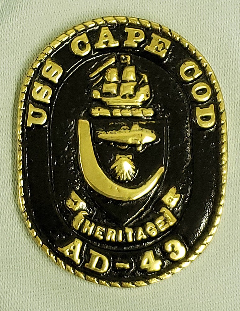 SOLID BRASS US NAVY USS CAPE COD AD-49 SHIPS CREST INSIGNIA PLAQUE