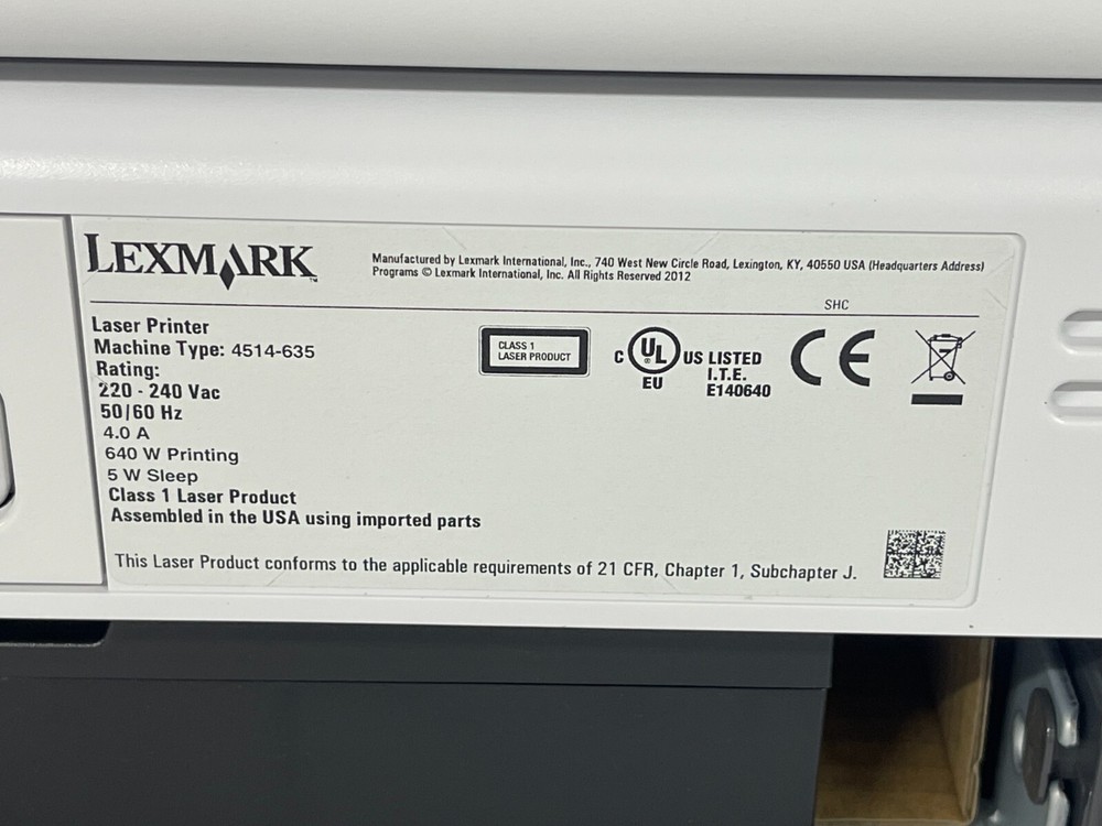 Lexmark MS610dn Monochrome Network-ready Laser Printer 3ST415 High Voltage 220V