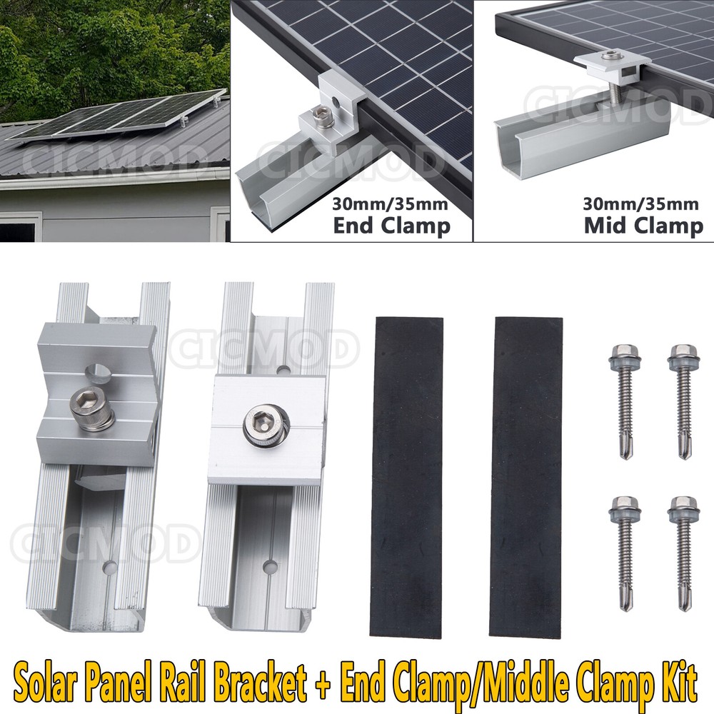 Solar Panel Mounting Fixing Kit Rail Brackets End/Mid Clamp Universal 30mm,35mm