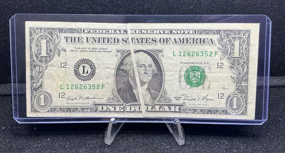 1981 $1 FEDERAL RESERVE ERROR NOTE--GUTTER FOLD Z257