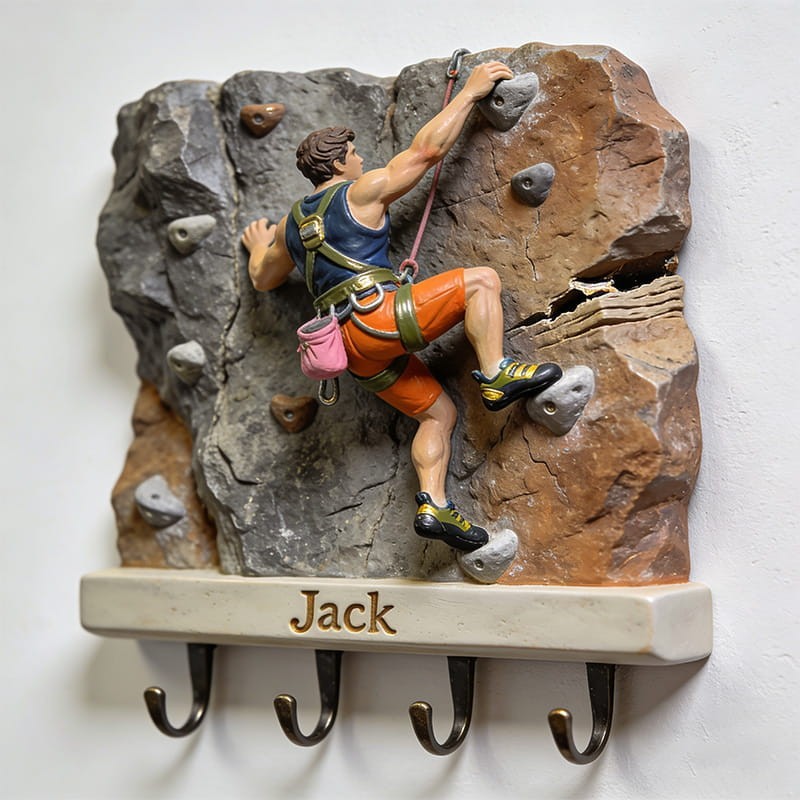Custom Name Rock Climbing Wall Hook Rack Climber Key Holder Decor