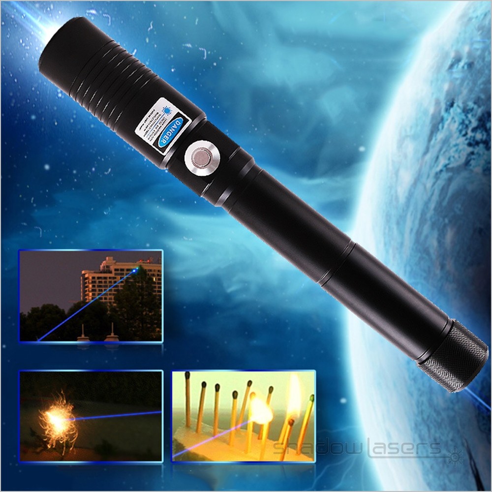 Adjustable Focus Blue Laser Pointer 450nm Flashlight Visidle Beam Light+Case US