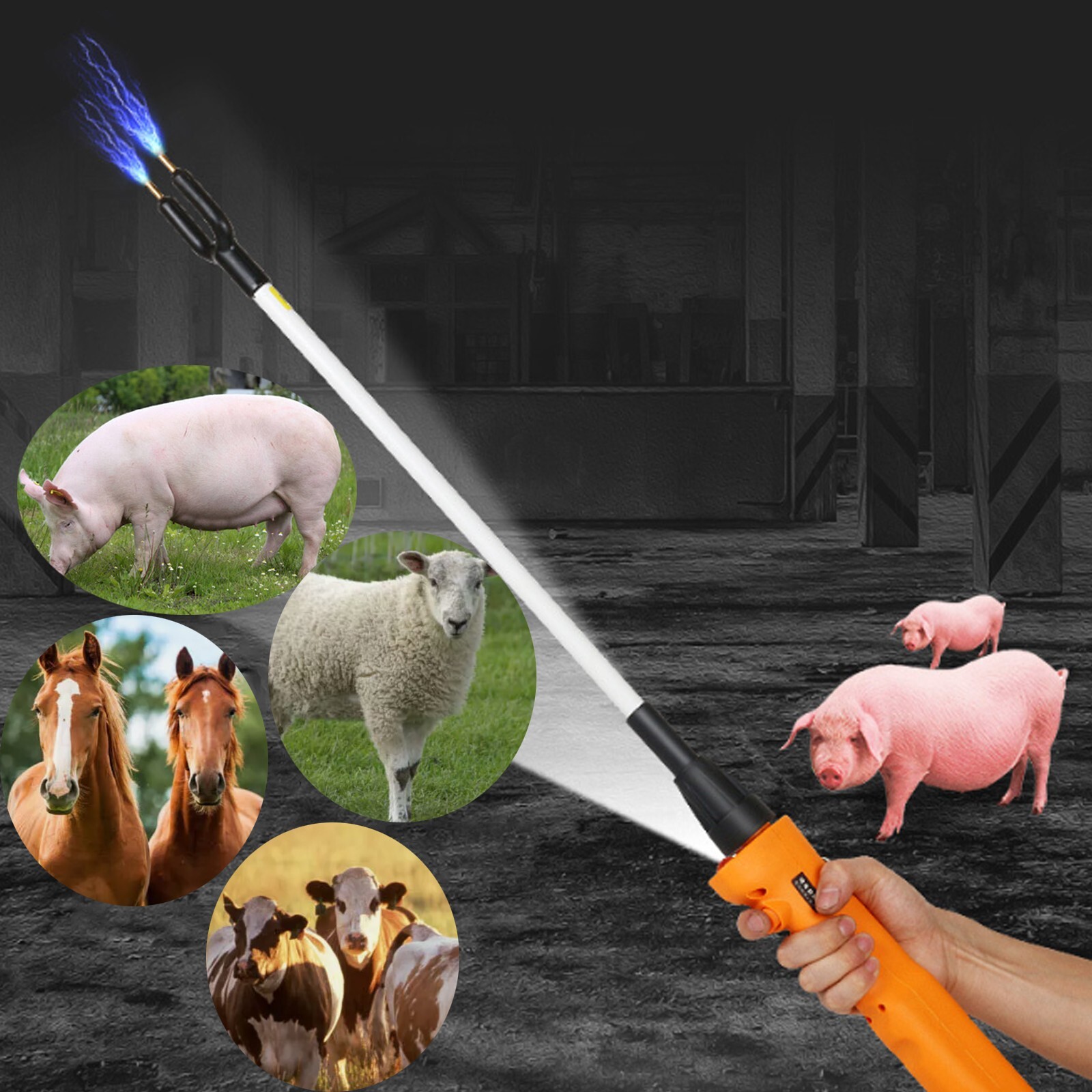 12000V Rechargeable Livestock Prodw/ LED Electric Cattle Prod Stick 26.18in