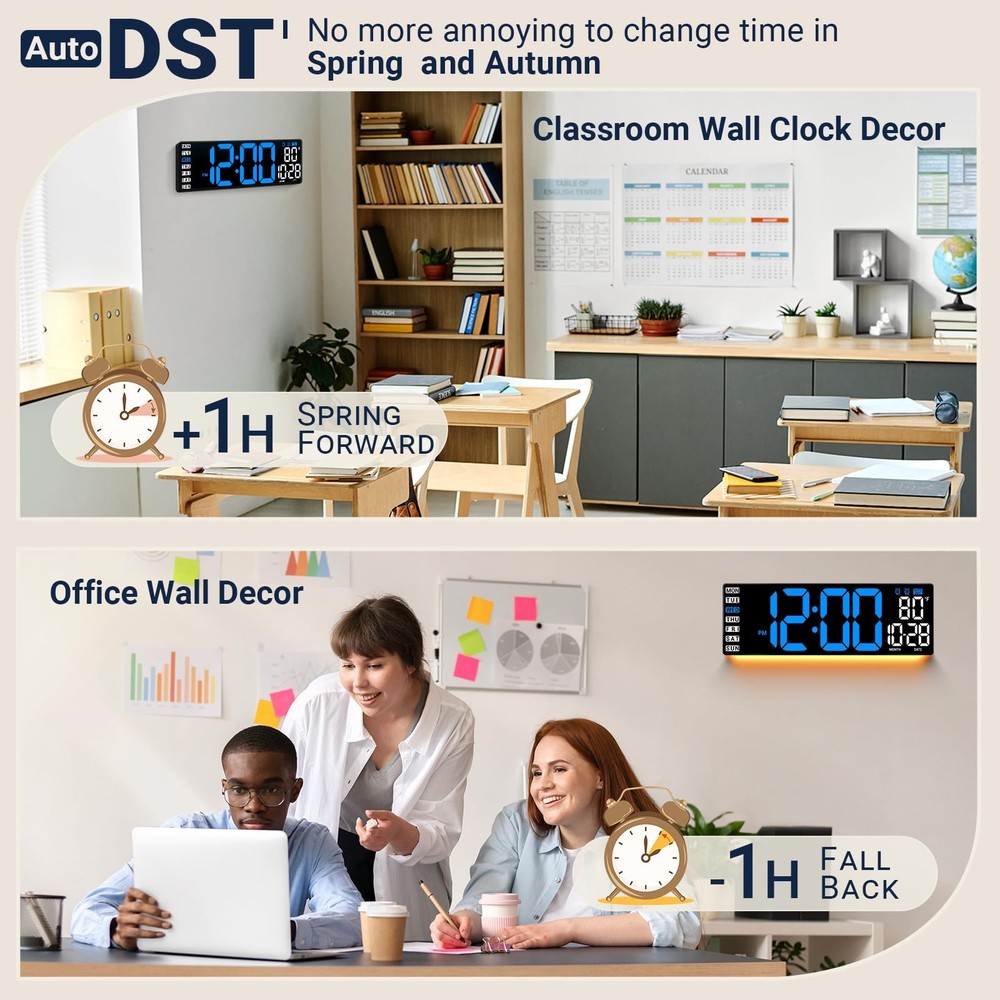 16.5" Large Digital Wall Clock with Remote Control, Auto-Dimming Display with...