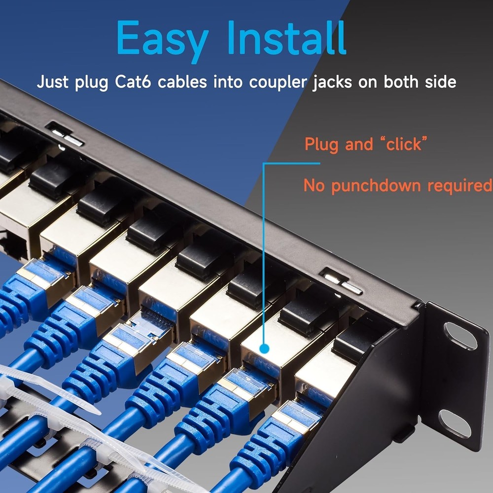 24 Port RJ45 Patch Panel Cat6 STP Feed Through, Coupler Network Panel 19 Inch...