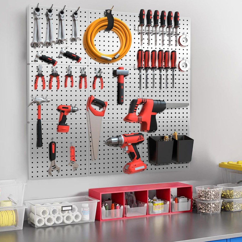 FZK Peg Board, 4 Pack Metal Pegboard Kit,Silver 36PCS-Silver Kit