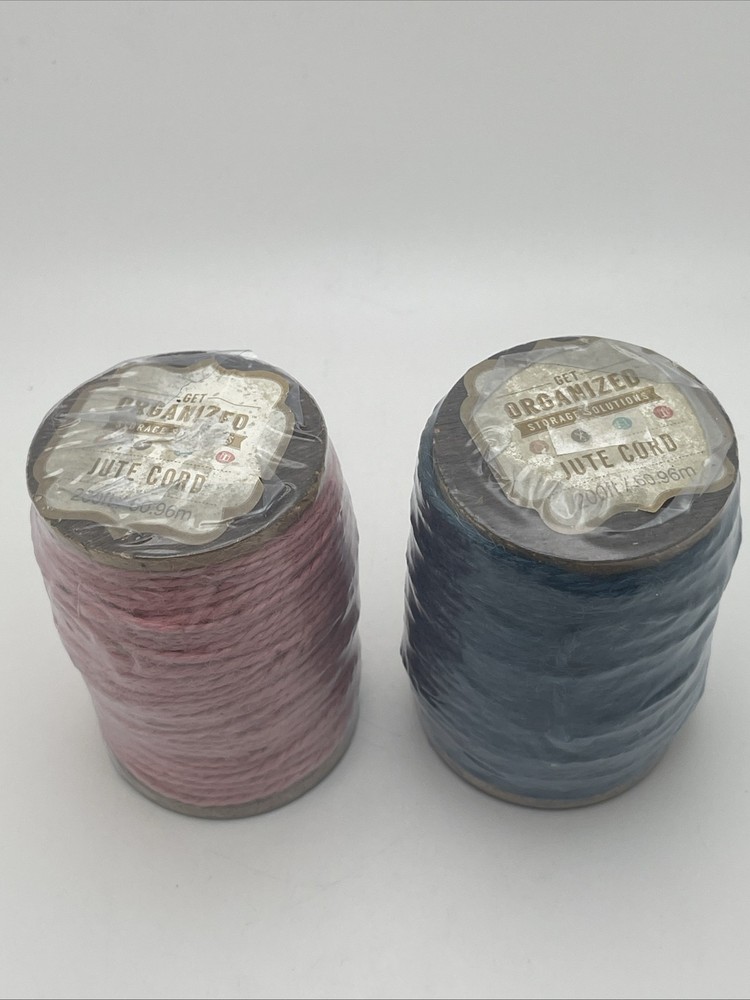 2 Spools Unopened Darcie Jute Cord 200 Ft Each Light Pink & Blue