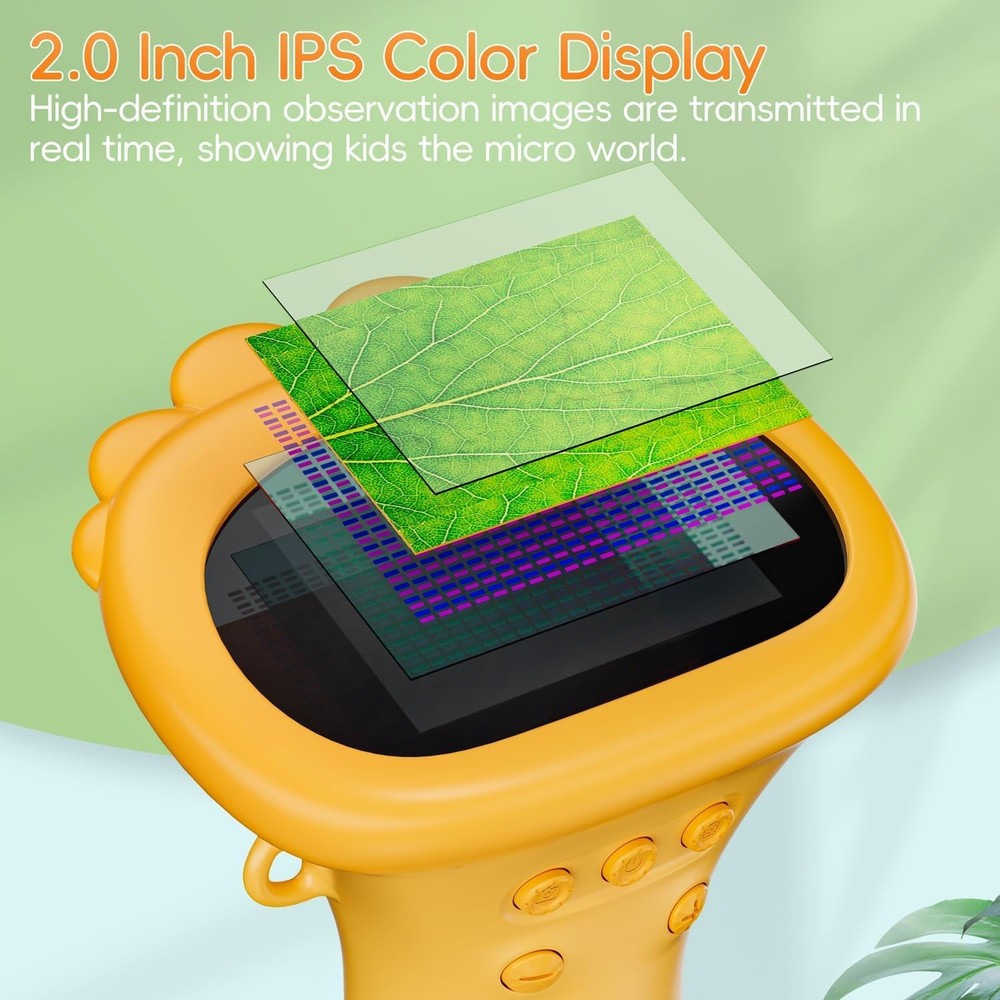 Microscope for Kids, 2" IPS Screen 1000X Handheld Digital Microscopes HD Pock...