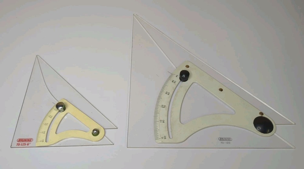 Vintage Bruning Adjustable Drawing Triangle Protractor Drafting 70-120 & 70-125