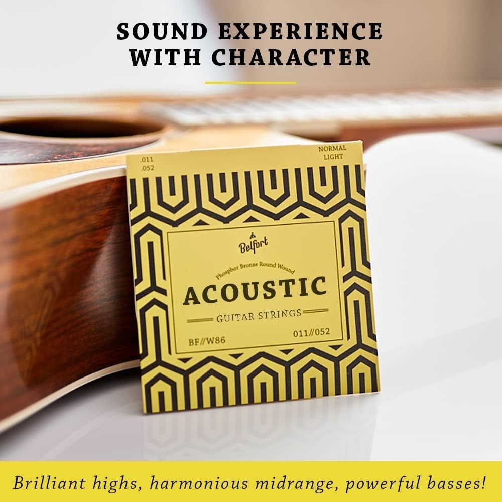 Phosphor Bronze Acoustic Guitar String Set + Bonus Picks & Extra E-String