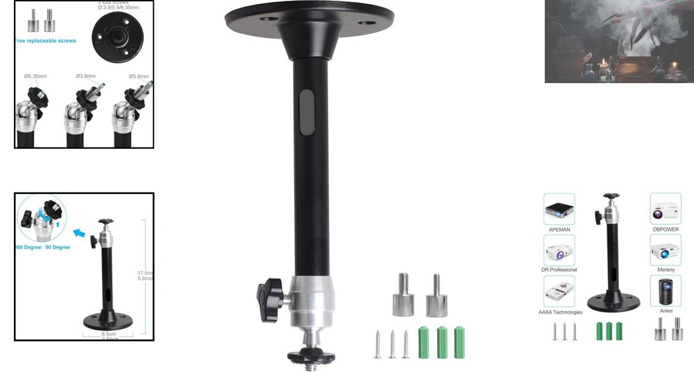 Universal Mini Ceiling Projector Mount - Adjustable 175mm, Compatible with Most