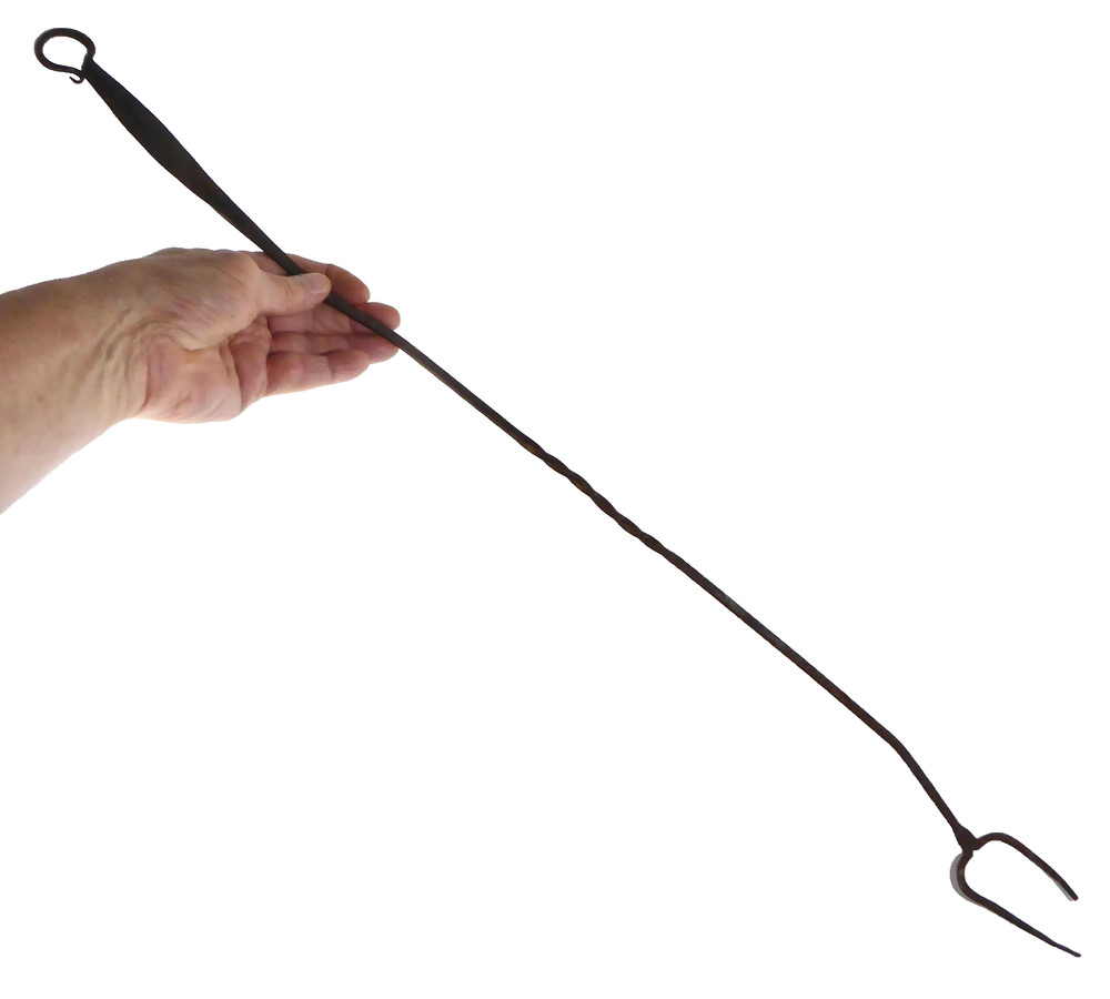 Wrought Iron Fire Pit Fork Tool 30" Hand Forged Primitive Rusty Rustic Relic