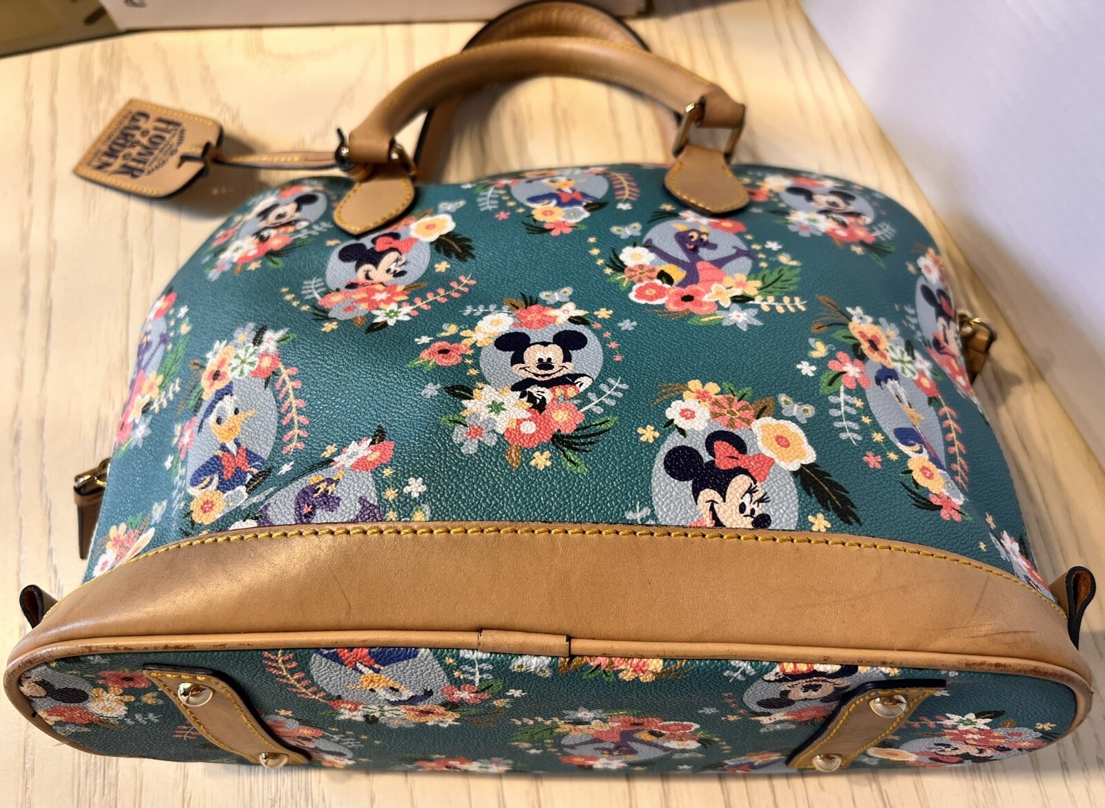 Disney Dooney & Bourke 2014 Flower & Garden Figment Satchel Purse Bag Green EUC