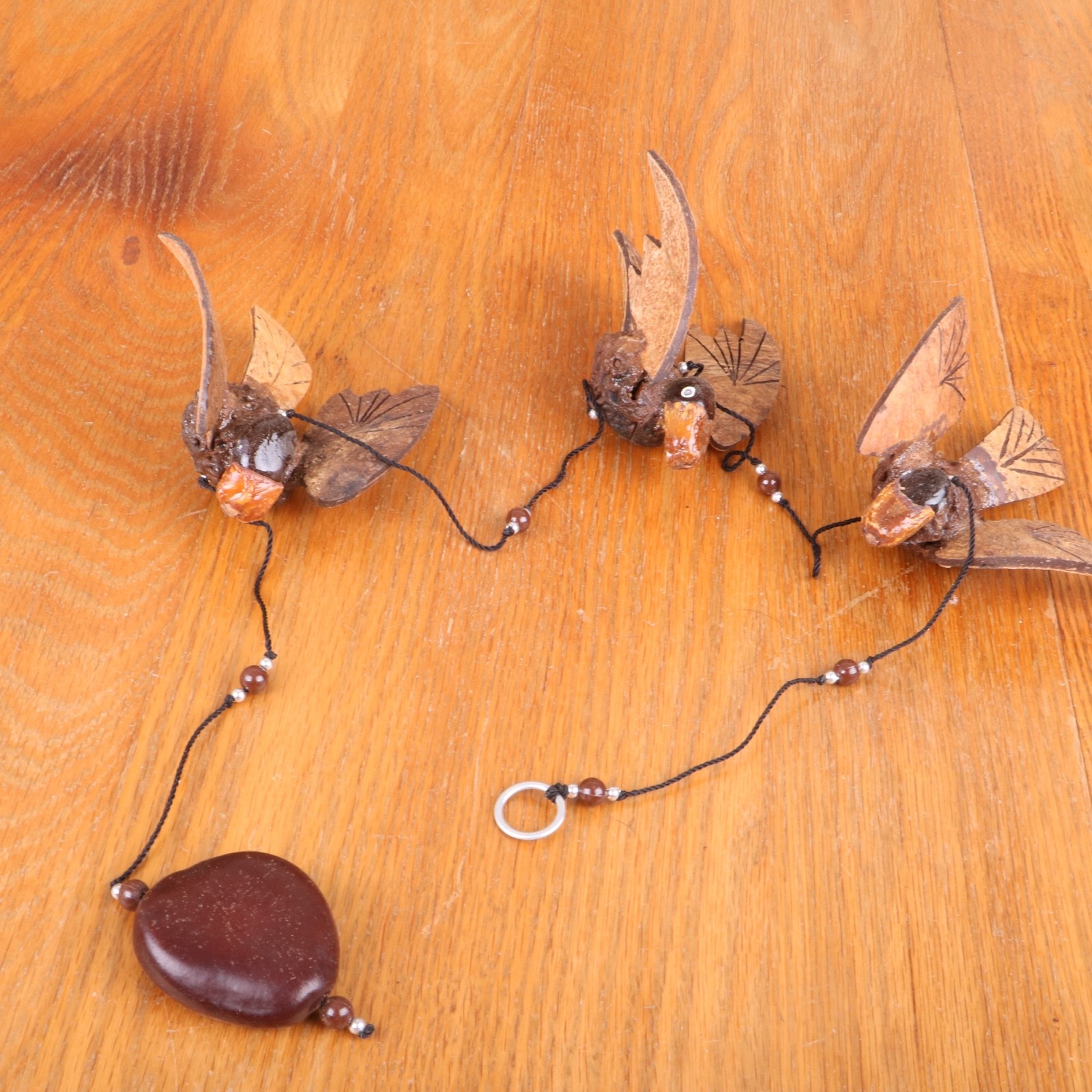 4 Wooden Birds Mobile Hanging Decoration Thailand