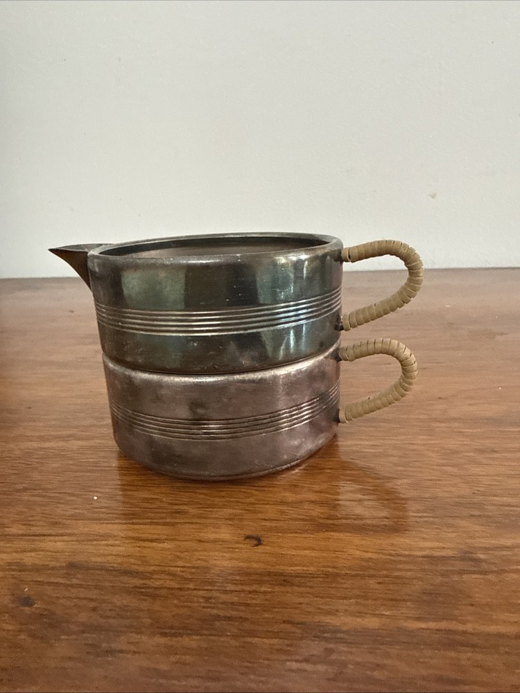 Unique Vintage 2 Piece SIlverplate Stackable Creamer And Mug