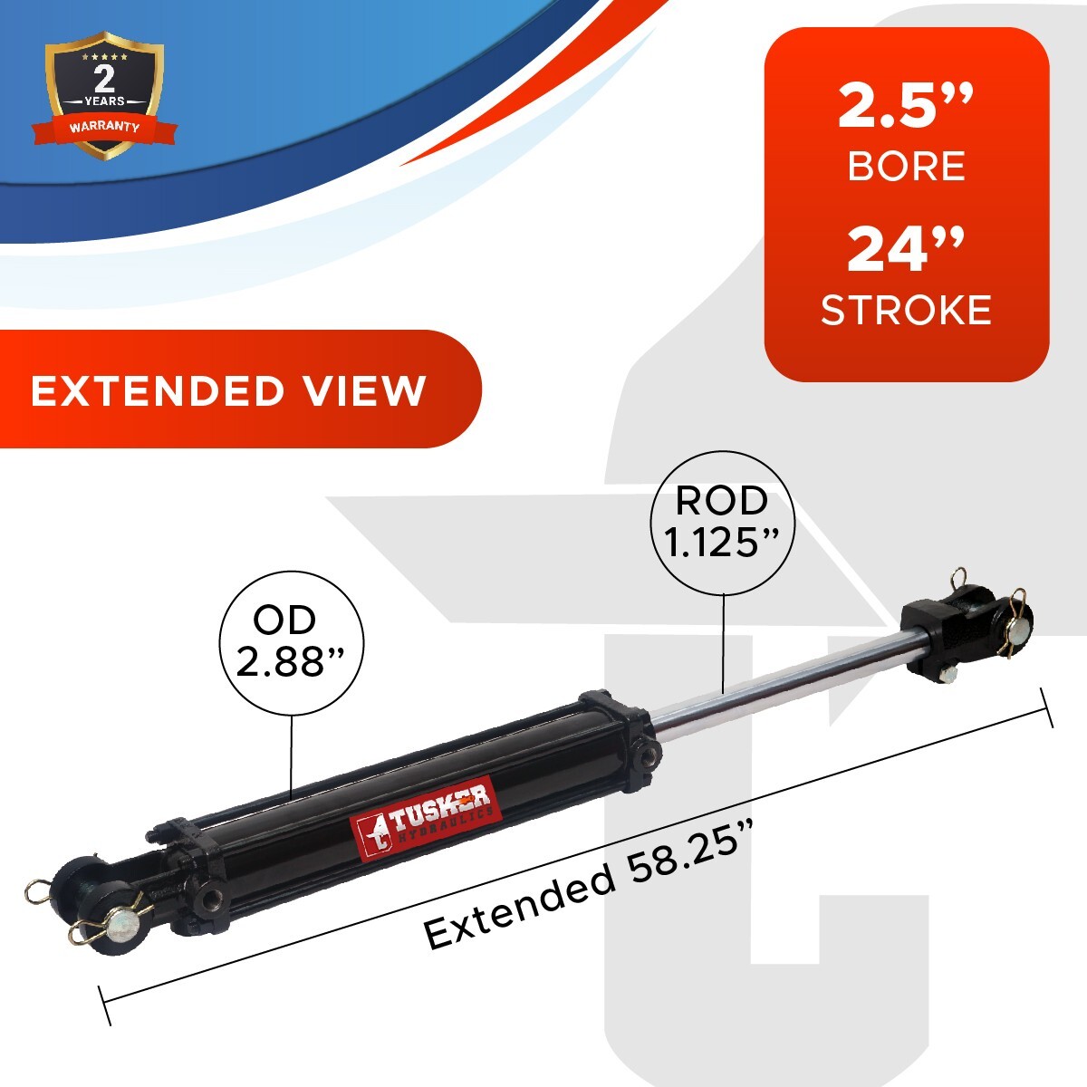 2.5x24 Hydraulic Cylinder 2.5" Bore 24" Stroke Double Acting Tie-Rod Cylinder